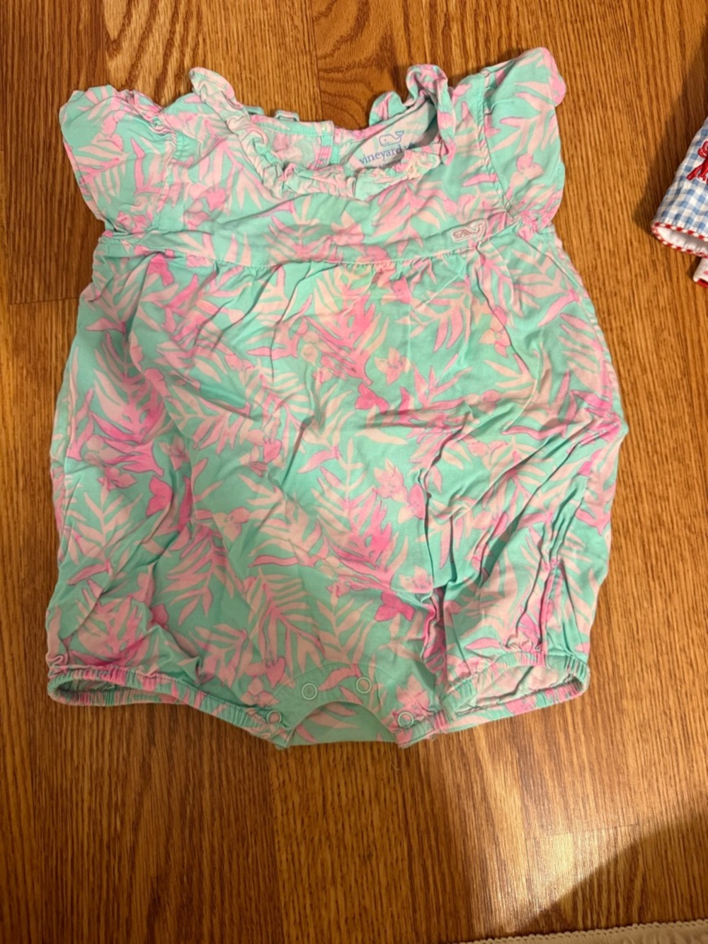 Vineyard Vines Mint and Pink Tropical Baby Romper